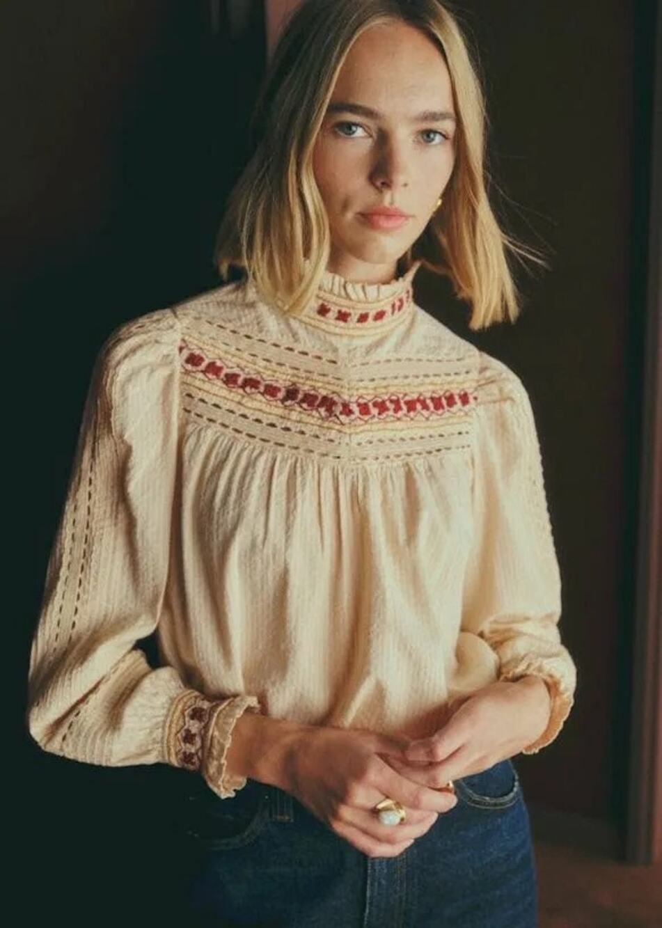 Sezane SATYA Blouse in Ecru Multicolor FR36
